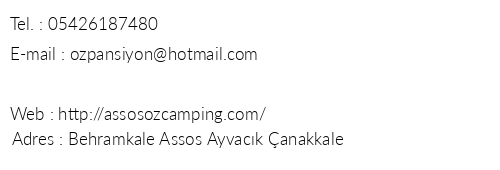 Assos z Camping Pansiyon telefon numaralar, faks, e-mail, posta adresi ve iletiim bilgileri